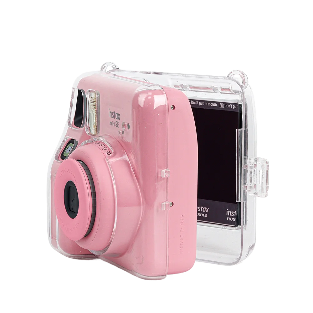 Custodia Rigida Trasparente HIYQIN Per Fotocamera Fujifilm Instax Mini SE. Cover Protettiva Con Tracolla Regolabile A Tema Gatto Rosa. Pratica E Alla Moda!