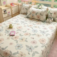Botanical Floral Flat Sheet Set Kawaii Butterfly Print Bed Sheet with 2 Pillowcase, Cotton Sheets Set Farmhouse Style Bed Cover 3