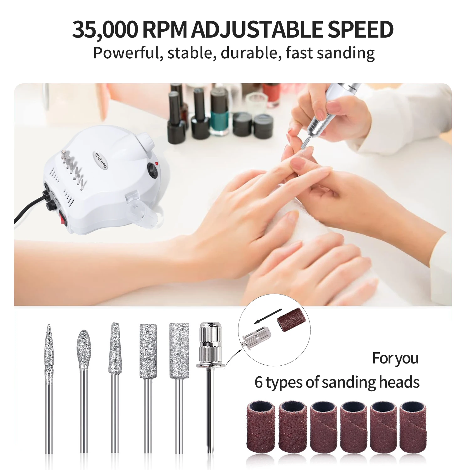 LULAA 매력적이고 전문적인 35000RPM 전기 네일 드릴 기계, 네일 드릴 비트 키트, 휴대용 네일 살롱 폴리셔 장비