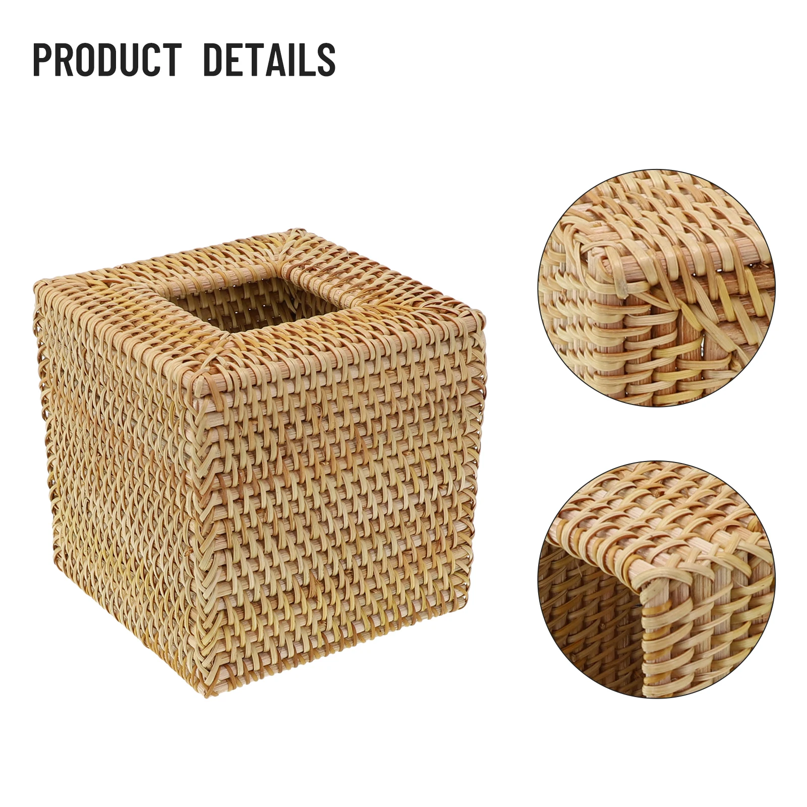 Square Rattan Tissue Box Cover Hand Woven Wicker Tissue Holder 5.7x5.7x5.7 In For Home Living Room Office Bathroom 2
