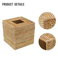 Square Rattan Tissue Box Cover Hand Woven Wicker Tissue Holder 5.7x5.7x5.7 In For Home Living Room Office Bathroom 2