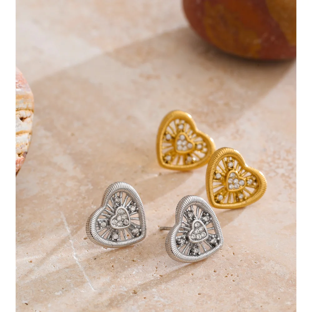 Yhpup Valentines Day Gift Zirconia Heart Stud Earrings