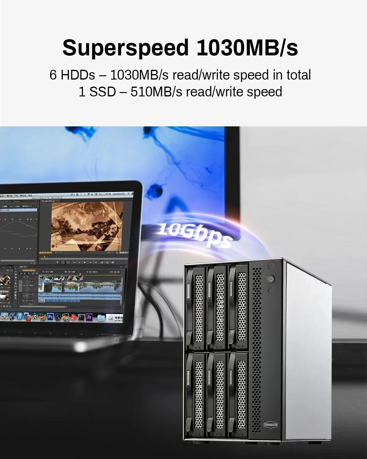 TERRAMASTER D6-320  ϵ ũ Ŭ HDD 丮,   ÷  ÷, ũ, 6  USB3.2 Gen2, 10Gbps