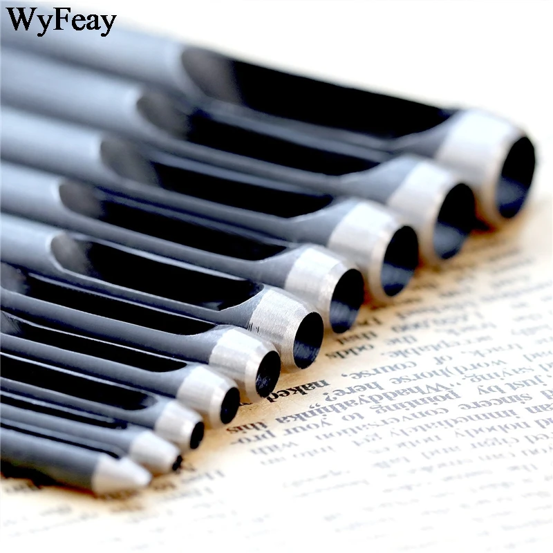 Leather Hole Punch Leather Craft Tools Leather Puncher 12Pcs/Lot Leathercraft 1mm-10mm Quality Round Carbon Steel Leather Craft Hole Punch Puncher Watch Belt Band Plastic Rubber Tools