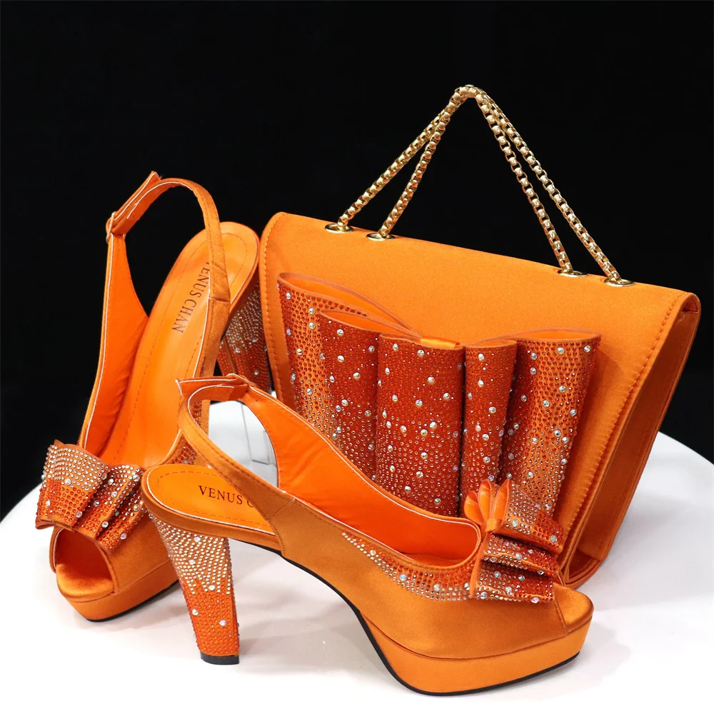 Newest Italian Design Stylish And Elegant Orange Rhinestone