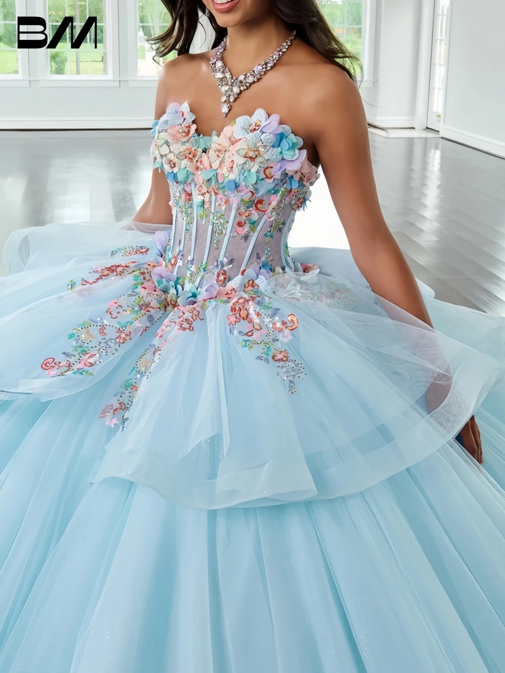 Romantic Flowers Formal Dresses Women Illusion Corset Quinceanera Dress Women's Sweet 15 16 Dresses Cocktail Party