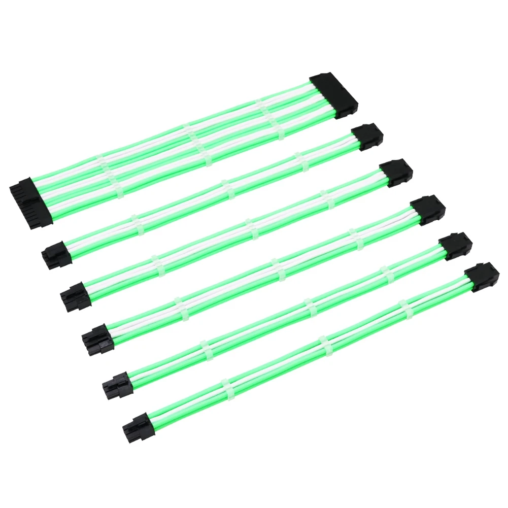 

Комплект удлинителей для настольного компьютера/6 шт., материнская плата 24P Cpu 8P, нейлоновый плетеный шнур, 30 см, зеленый