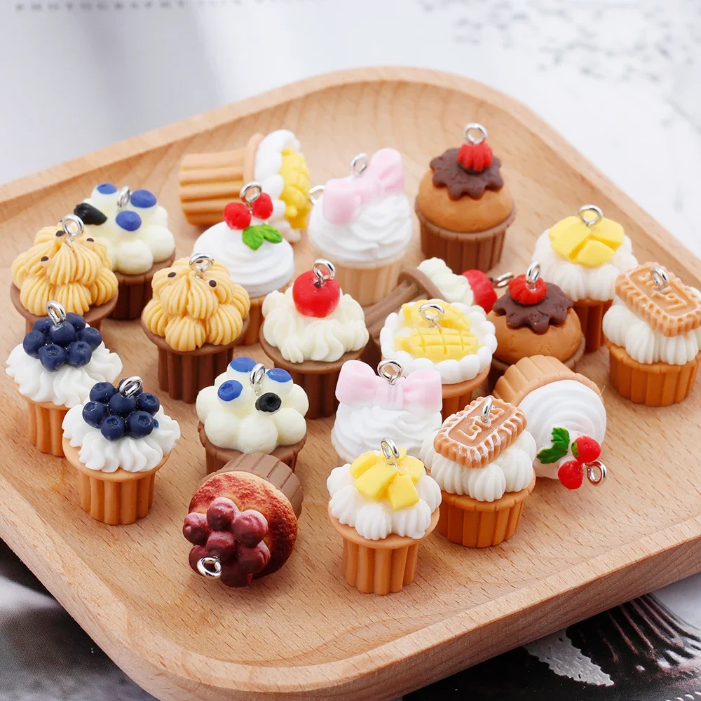 3D Fruits Cup Cake Food Resin Charms Cute Kawaii Pendant Charms for Earring Necklace Jewelry Making Accessories Diy Supplies 8pc