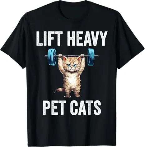 Lustiges Gym-Katzen-Grafik-T-Shirt für Gewichtheben und Kreuzheben, Pump-Kätzchen, Feline Fitness, Comics-Grafik, Herrenbekleidung, Neuartiges Geschenk – Detail 6