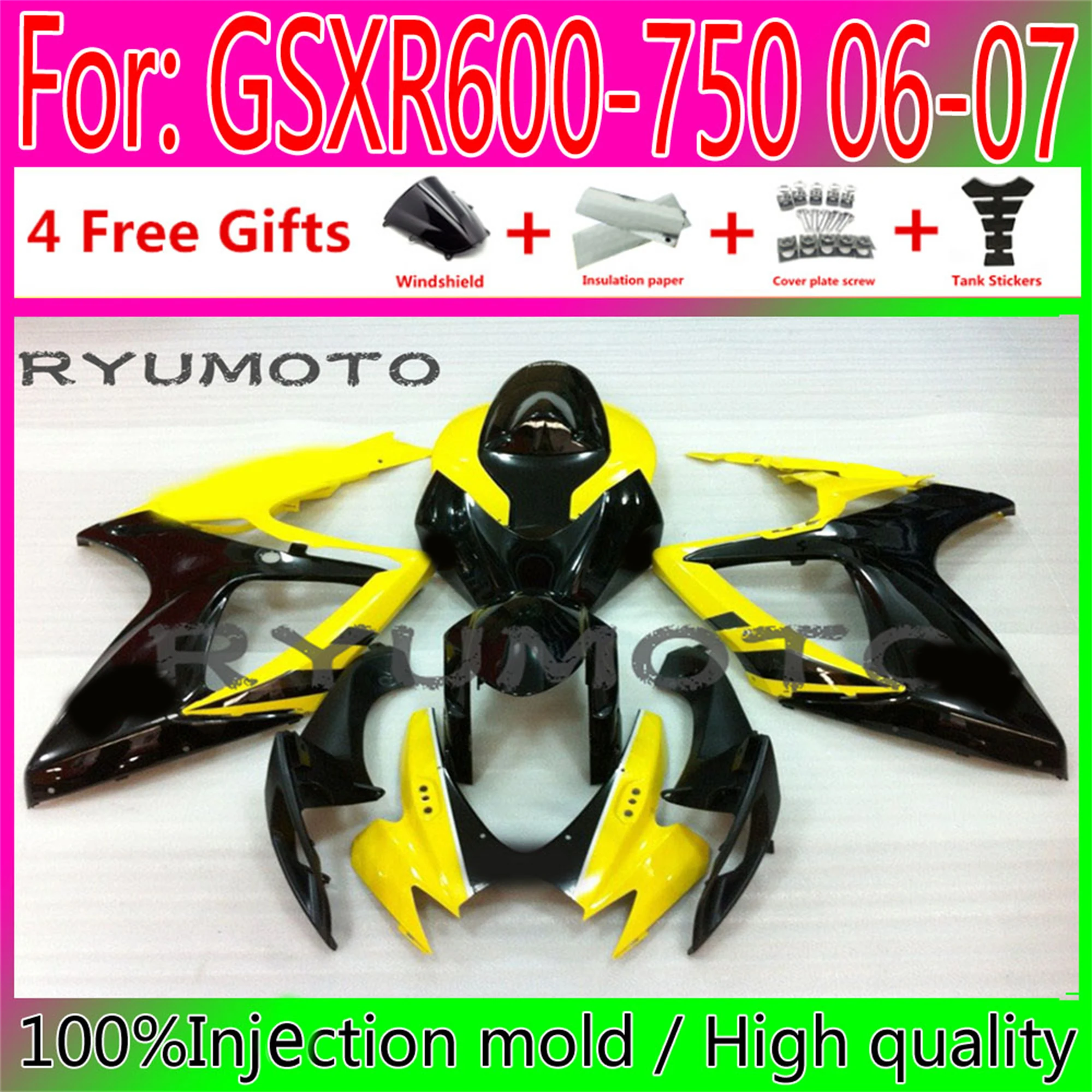 

New Motorcycle Injection Fairing Bodywork For Suzuki GSXR600 06 07 GSXR750 2006 GSX-R750 2006 - 2007 K6 Fairings yellow black