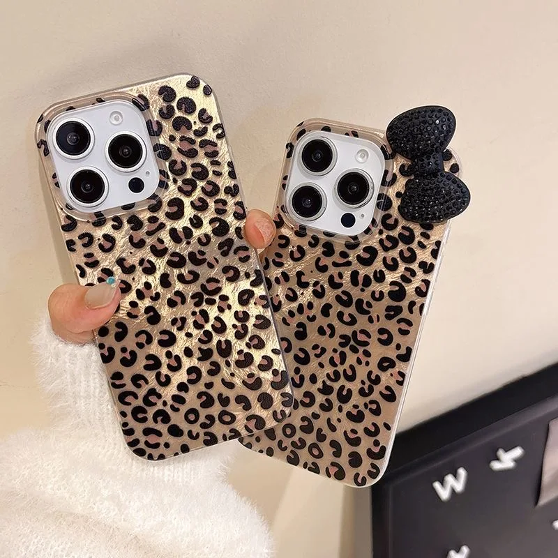 Leopard Blink Diamond Candy Bowknot Lustre Lining Phone Case
