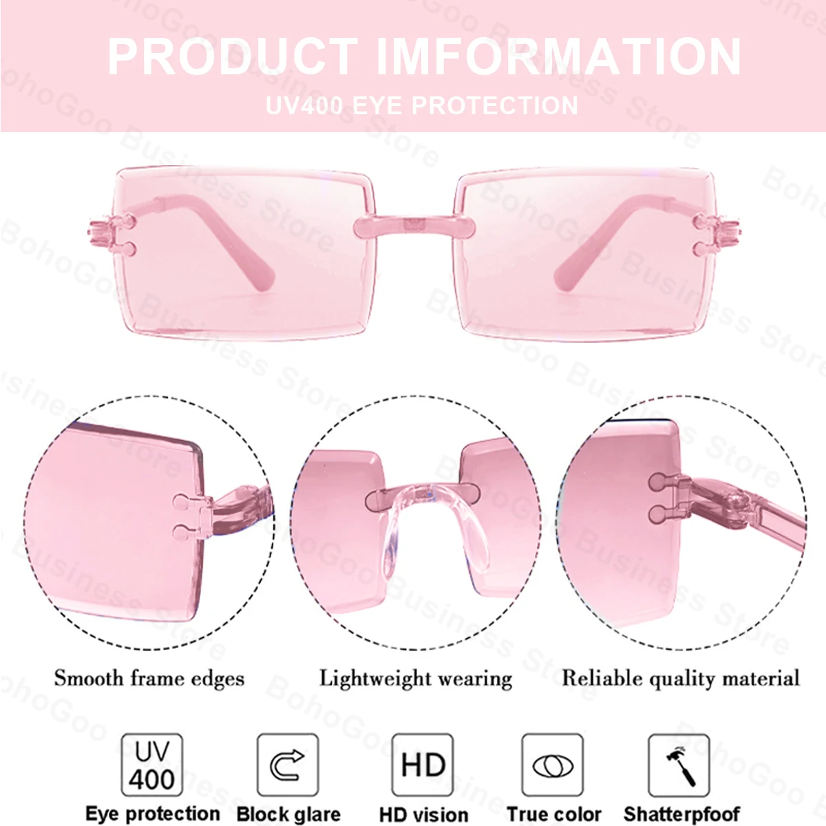 Rimless Rectangle Party Sunglasses Retro Square Glass UV400 Glasses Wedding Birthday Outdoor Decor 12-100Pcs