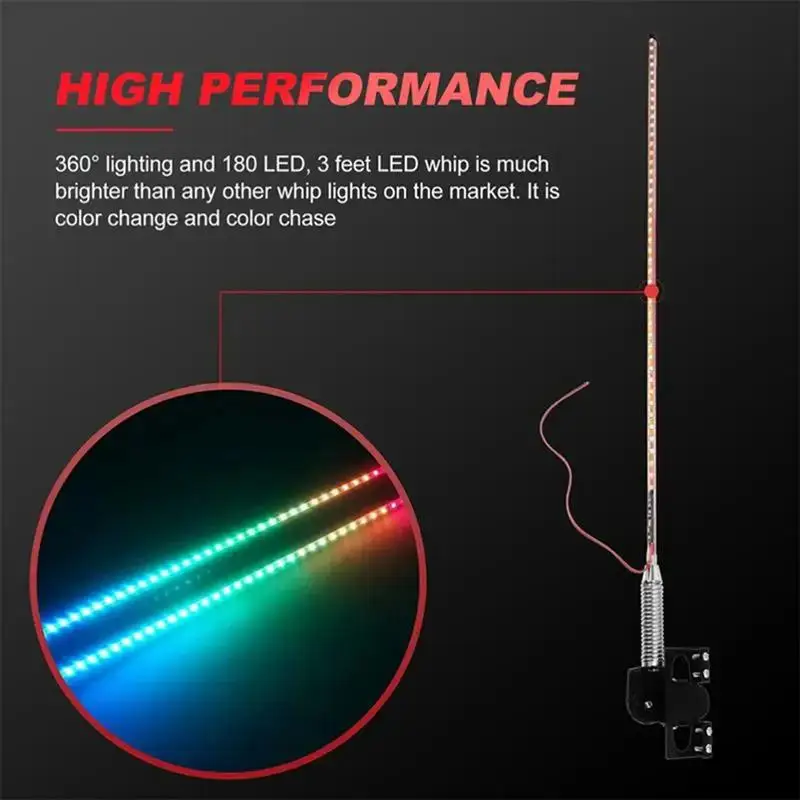 Фото Антенная лампа 4FT 5050RGB Bletooth и с дистанционным управлением, разноцветная спиральная стандартная кнутовая лампа, освещенные антенные лампы для ATV Plaris ZR №4
