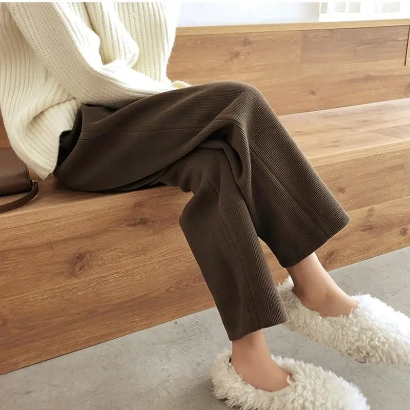 

Fashion Stripe Thicken Chenille Haren Pants 2023 Casual Autumn Winter Corduroy Women Pants Elastic Waist Loose Korean Trousers