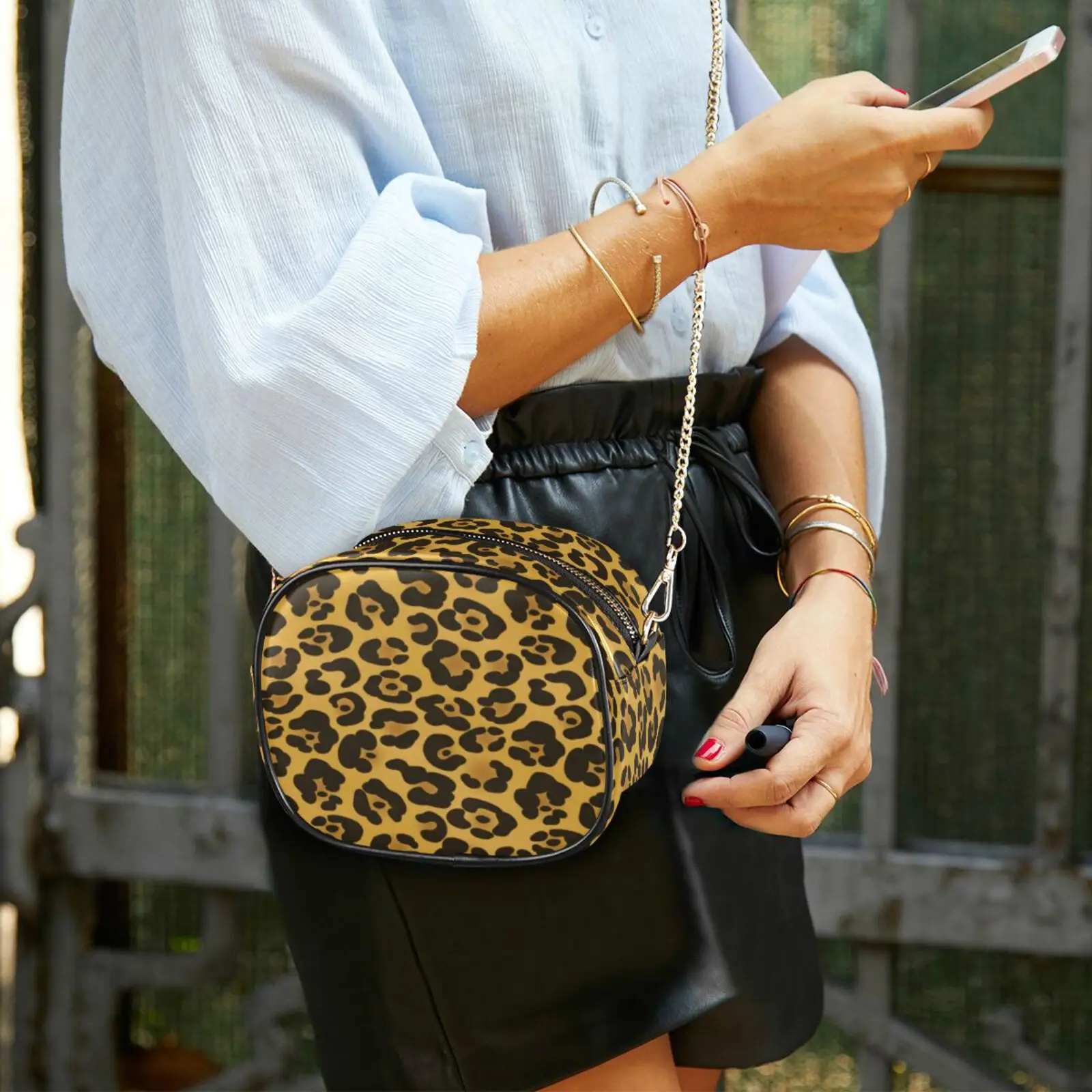 Fashion Crossbody bag Women's Chain Shoulder Bag PU leather Leopard Print Handbag Females Mobile phone bag Shopping Bag New