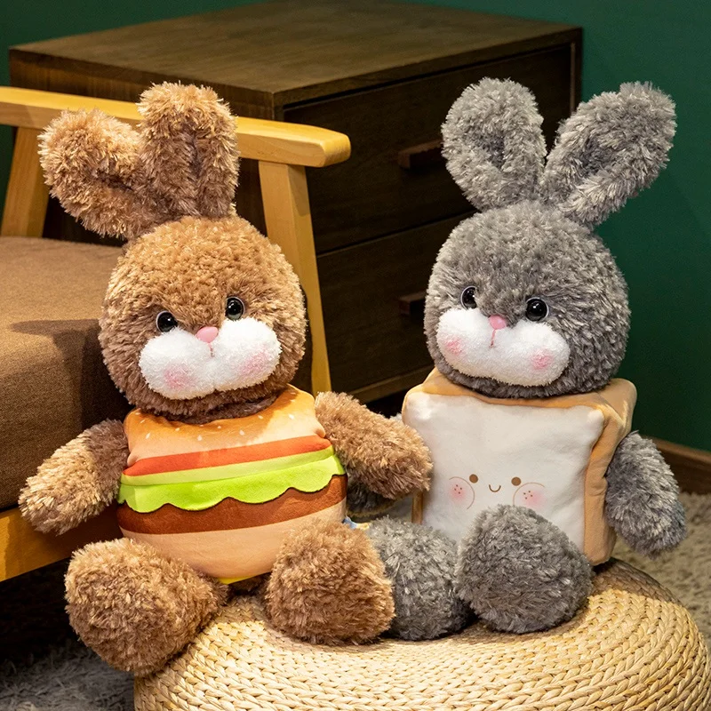 35/45cm Creative Bread Hamburger Rabbit Doll Plush Toy Soft Stuffed Animal Bunny Baby Accompany Doll for Girls Gift Kawaii Decor