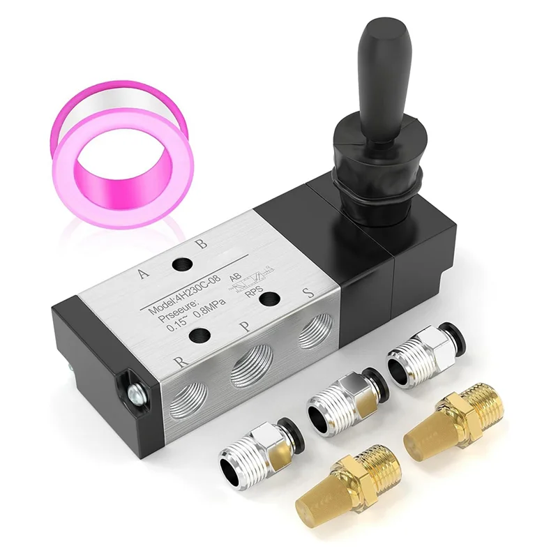 

1/4Inch NPT 5 Way 3 Position Air Hand Lever Operated Valve Pneumatic Solenoid Valve Manual Control Push-Pull 4H230C-08