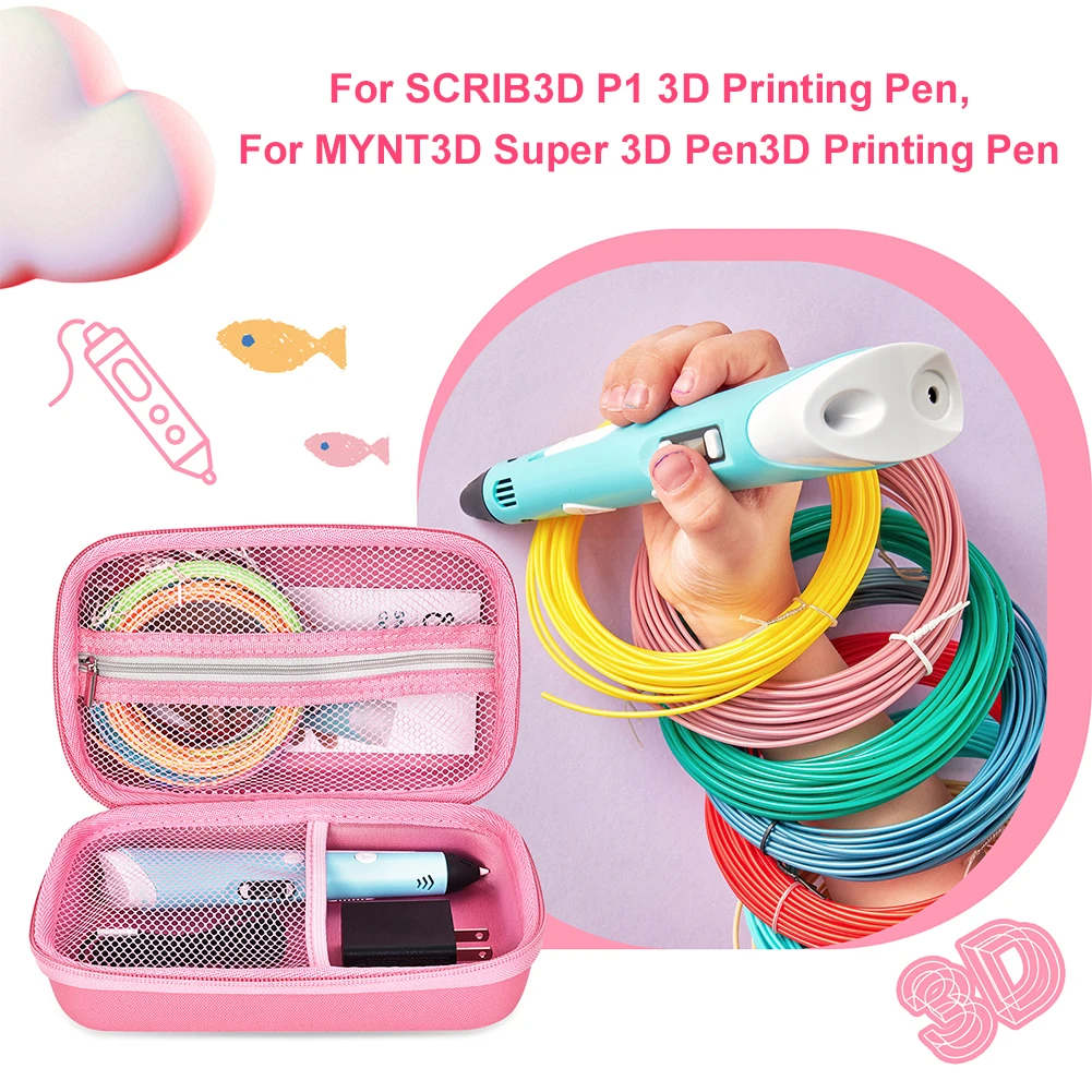 SCRIB3D P1 3D 프린팅 펜/MYNT3D 슈퍼 3D 펜용 하드 케이스, PLA 필라멘트 및 충전기용 메쉬 포켓 휴대 가방 포함