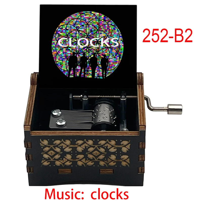 Antique Engraved Wooden Music Box Gift with Wind-Up Mechanism