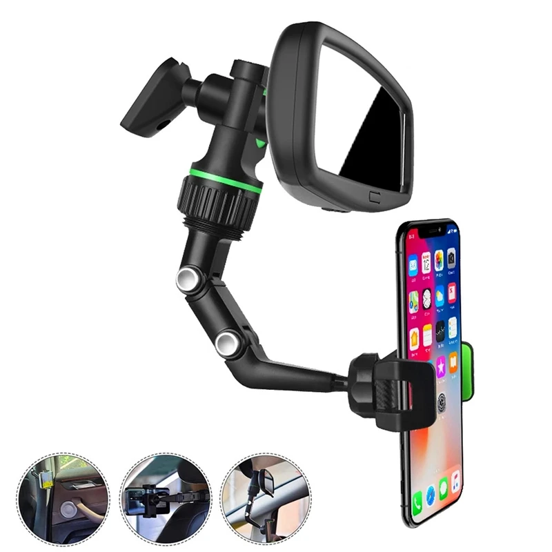 Car Phone Holder 360 Degree Rotatable Auto Rearview Mirror Seat Hanging