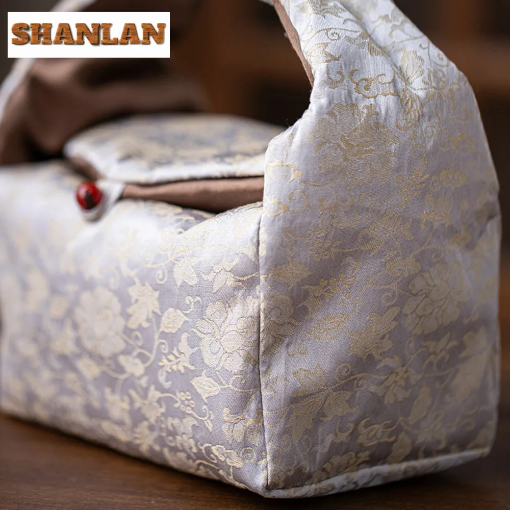 Entangled Lotus Brocade Tea Handbag Travel Portable Storage Bag Thickened Divider Teacup Teapot Cloth Hoppocket Camping Tea Bag