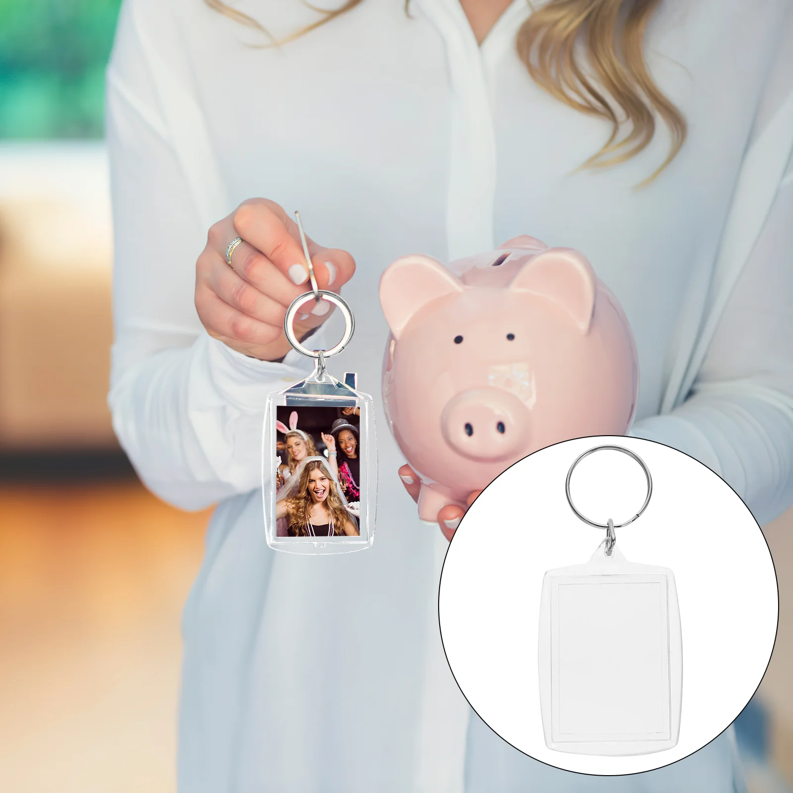 

Photo Keychain Rectangle Transparent Blank Acrylic Insert Photo Picture Frame Keyring Key Holder DIY Split Ring