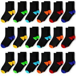 18 - Pack Vibrant Crew Socks for Kids - Soft & Breathable Everyday Wear (Colorful)