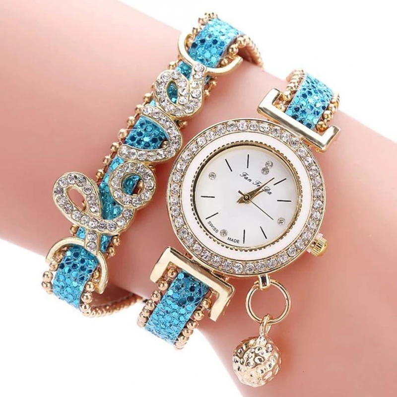 Luxury Women Bracelet Watch Rhinestone Love Leather Belt Dress WristWatch Fashion Ladies Quartz Watch Clock Relogio Feminino 