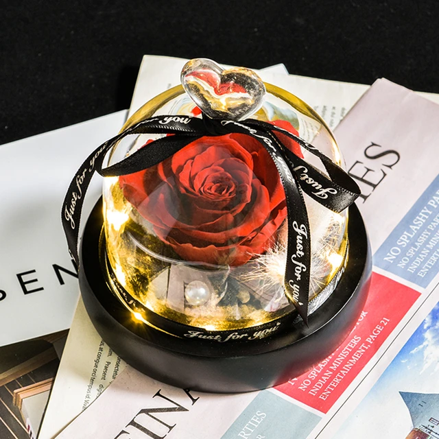Gifts for Girls Eternal Flowers In Heart Glass Dome with Led Light