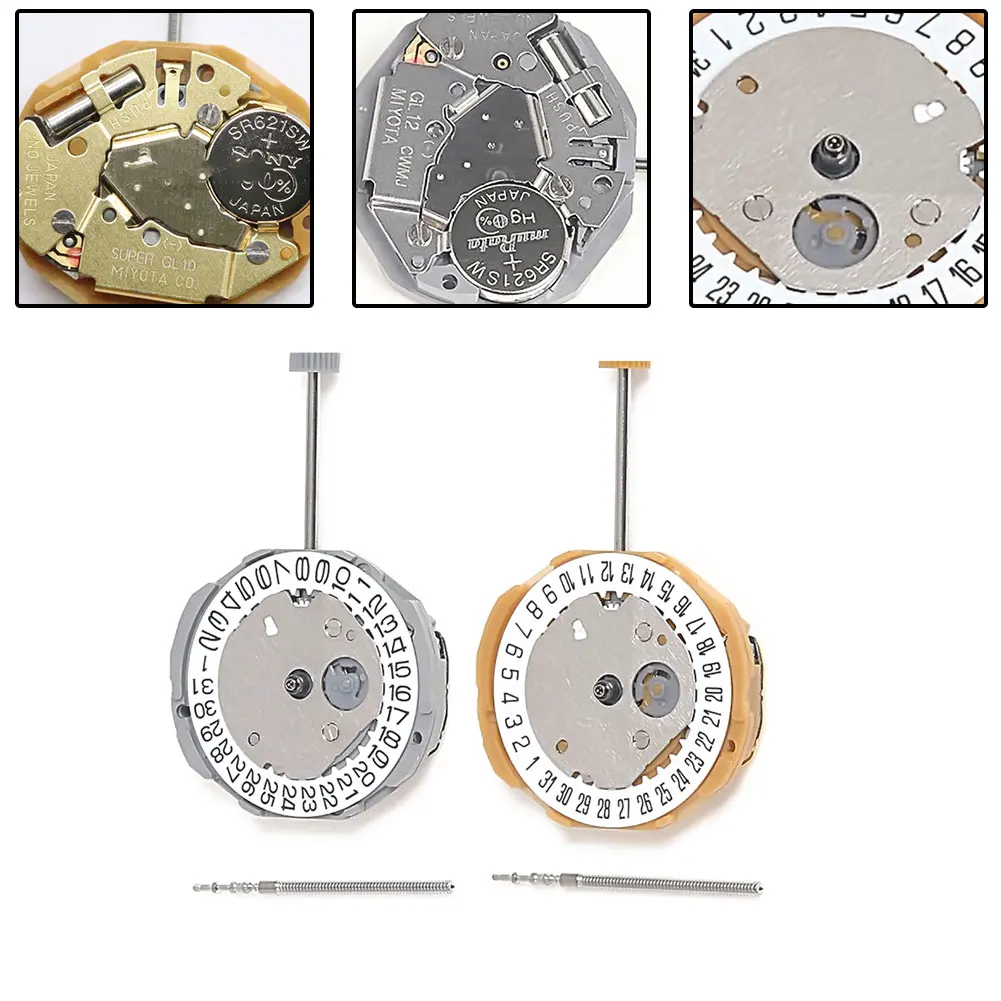 Movimiento de reloj de cuarzo 10-1/2, 1 piezas, 3 manos, accesorios, piezas, herramienta de reparación, repuesto plateado con batería