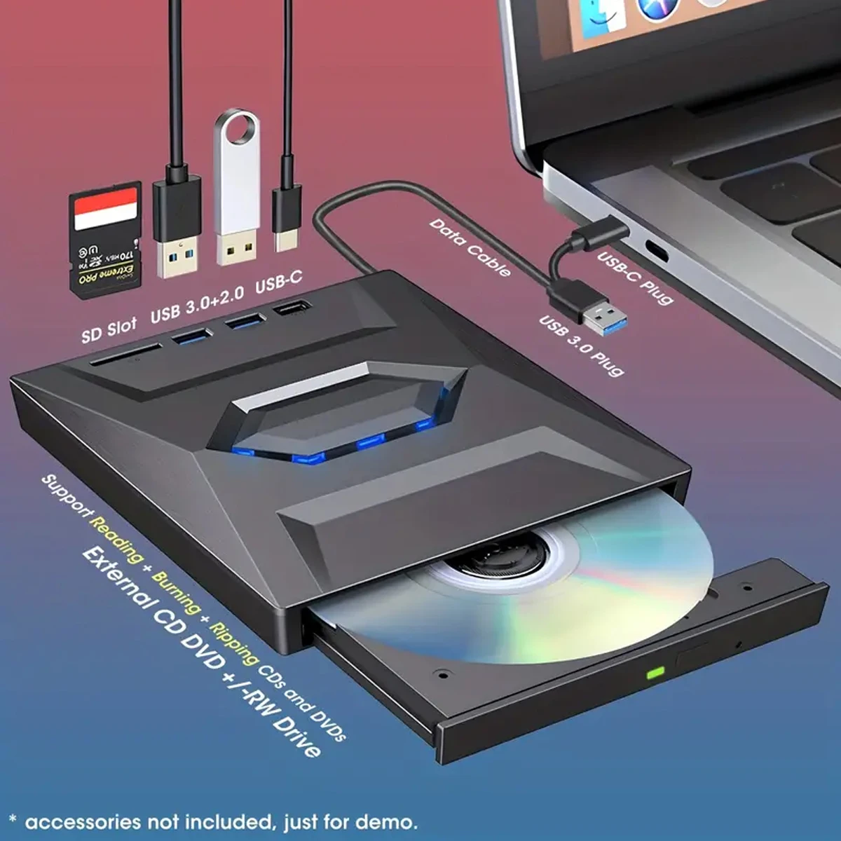 6IN1 Portable USB3.0 External DVD Burner Drive Card Reader Player CD Drive Laptop Desktop Accessories dvd player