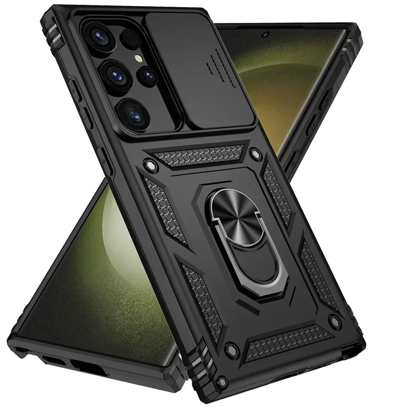 Military Grade Armor Case with Slide Camera Lens Cover and Holder Ring Stand