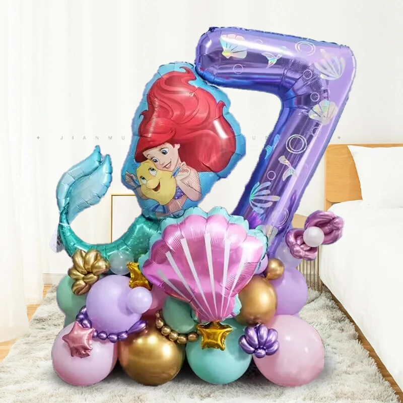 27Pcs Disney Mermaid Party Number Balloons Purple 0-9 Number Foil Balloon Kids Little Mermaid Theme Decorazioni Per Feste Di Compleanno