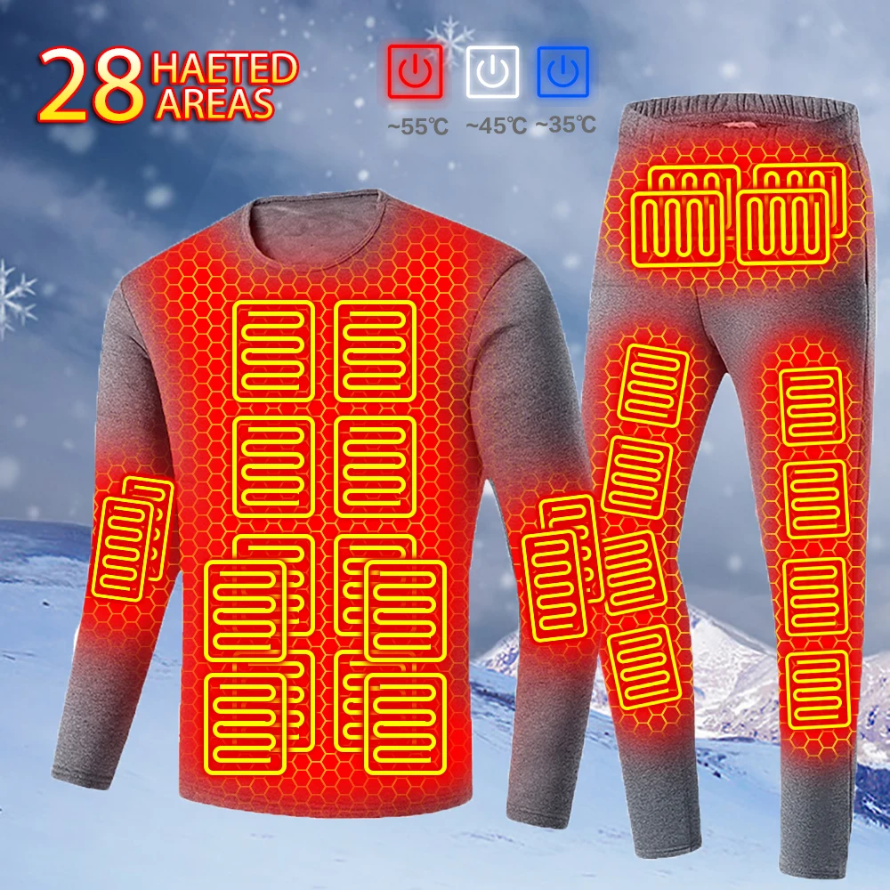 

28 Areas Winter Heated Jacket Men Heated Thermal Underwear Men Fleece USB Powered Women's Clothing Motorcycle Jacket Ski Camping