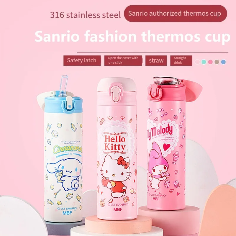 Sanrio Straw Water Bottle Hello Kitty Pochacco Anime Creative 316