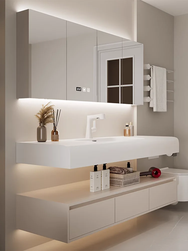 

Modern simple skin basin integrated arc washbasin, bathroom cabinet combination, washbasin cabinet, sweeping robot