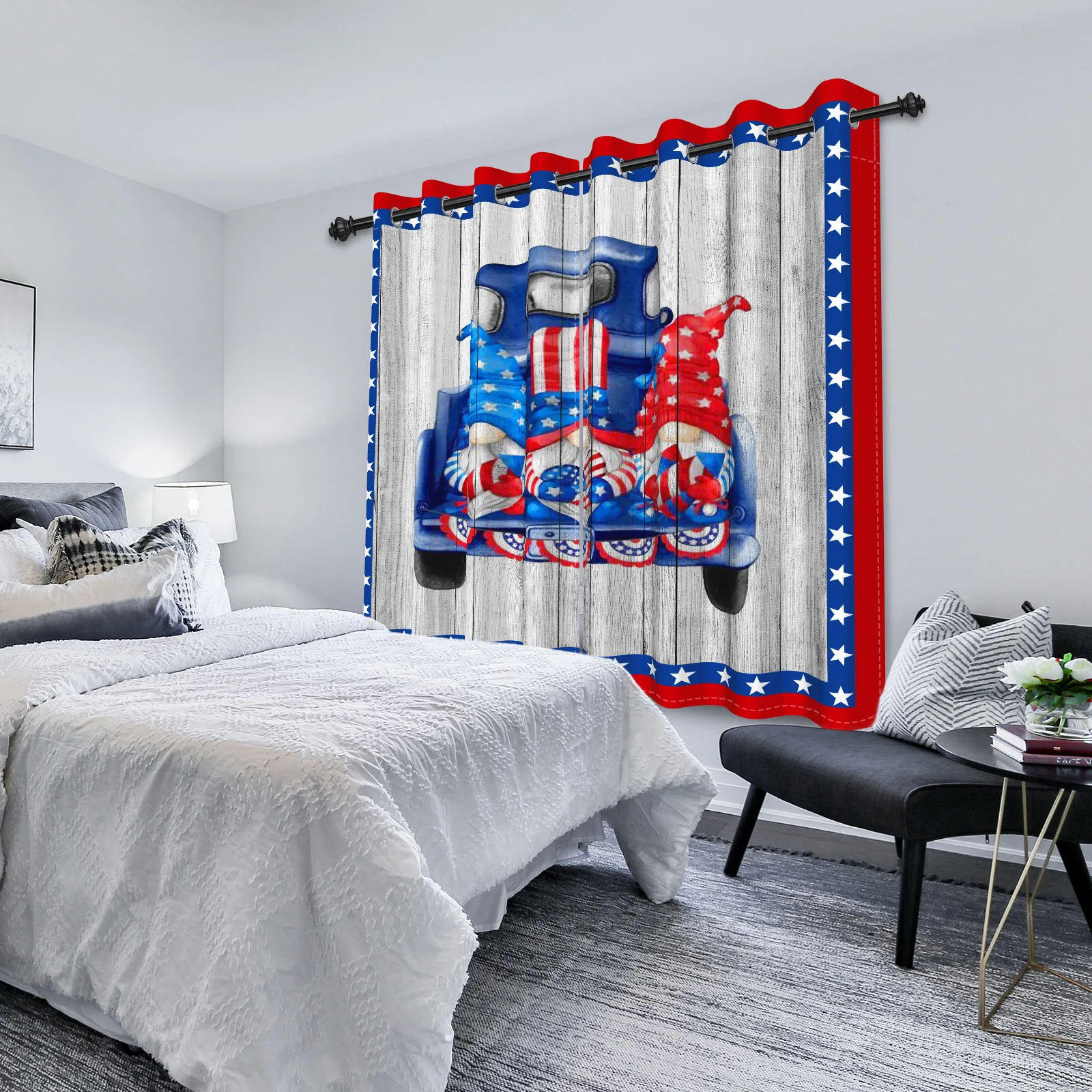 2pcs/set American July 4 Independence Day Window Curtain US Flag Party Labor Day Bedroom Living Room Blackout Polyester Curtains 4