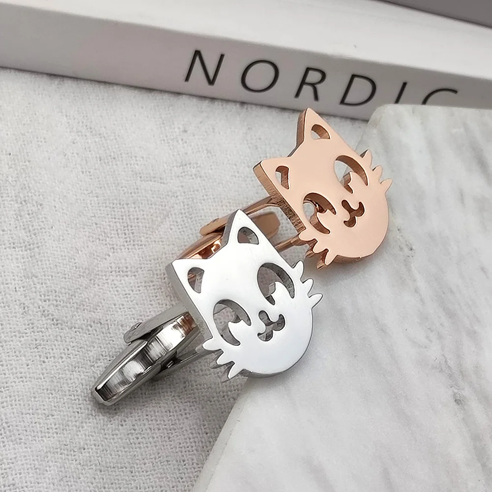 

New Personalized Cute Cat Cufflinks for Mens Shirt Stainless Steel Jewelry Gifts Gold Suit Buttons for Clothing Manchette Homme