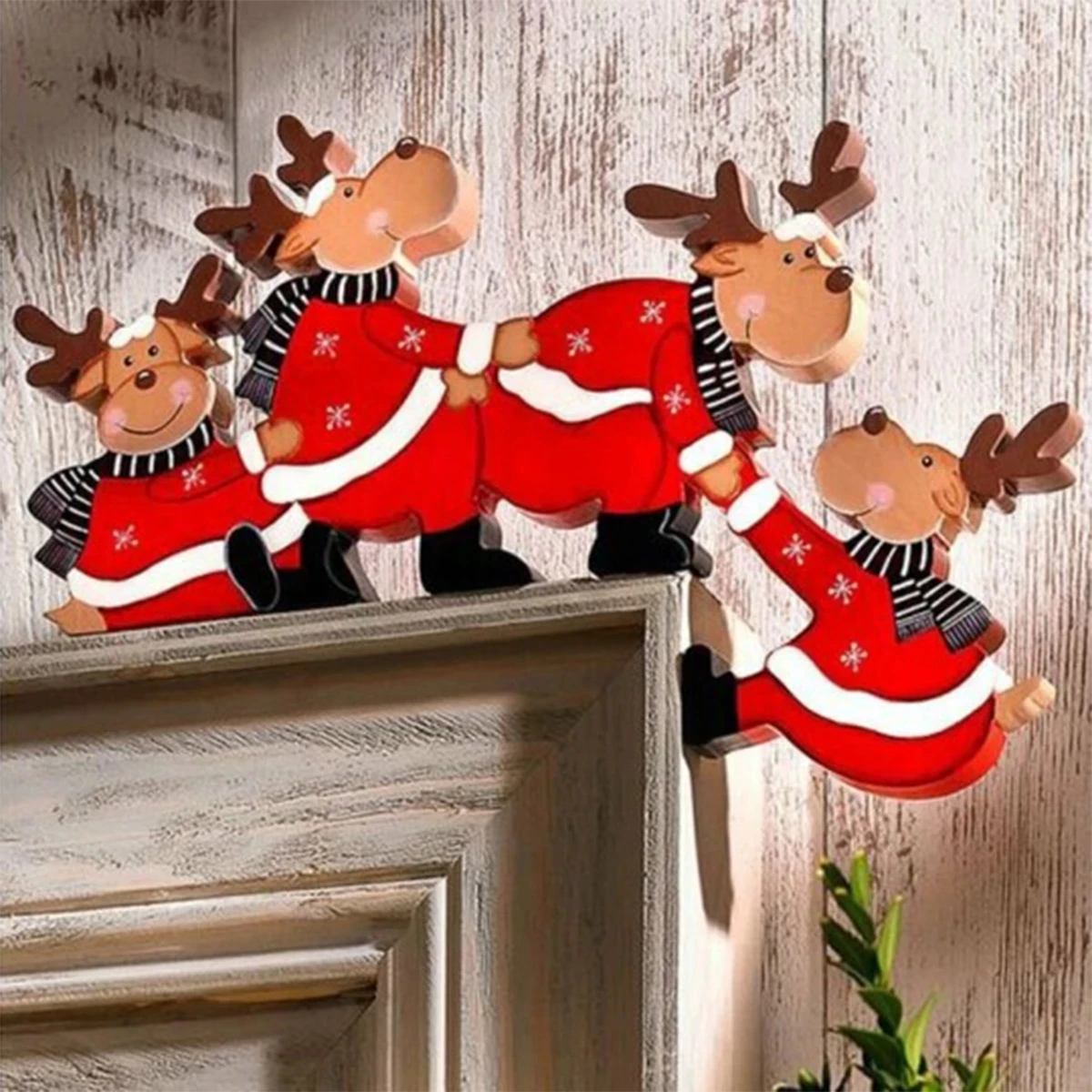 Christmas Door Frame Decoration Santa Claus Elk Wooden Christmas Decorations Door Frame Wood Trim Xmas Door Decor For Home