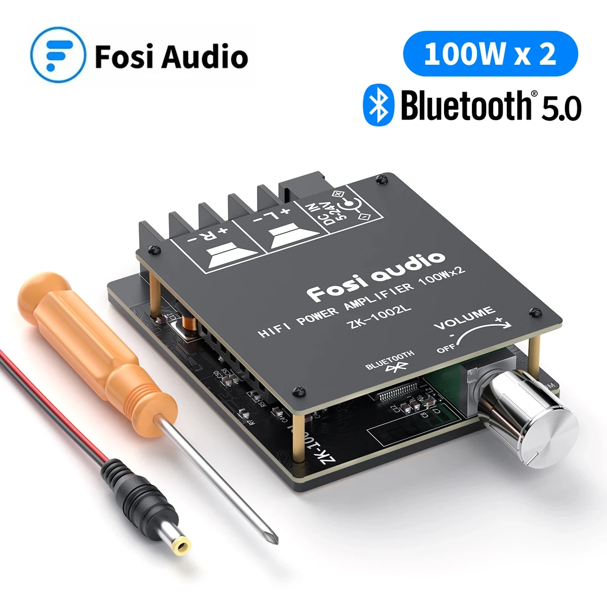 Fosi Audio Bluetooth 5.0 Digital Amp Module 100Wx2 Wireless Stereo Power Audio Amplifier Board ZK-1002L integrated amplifier