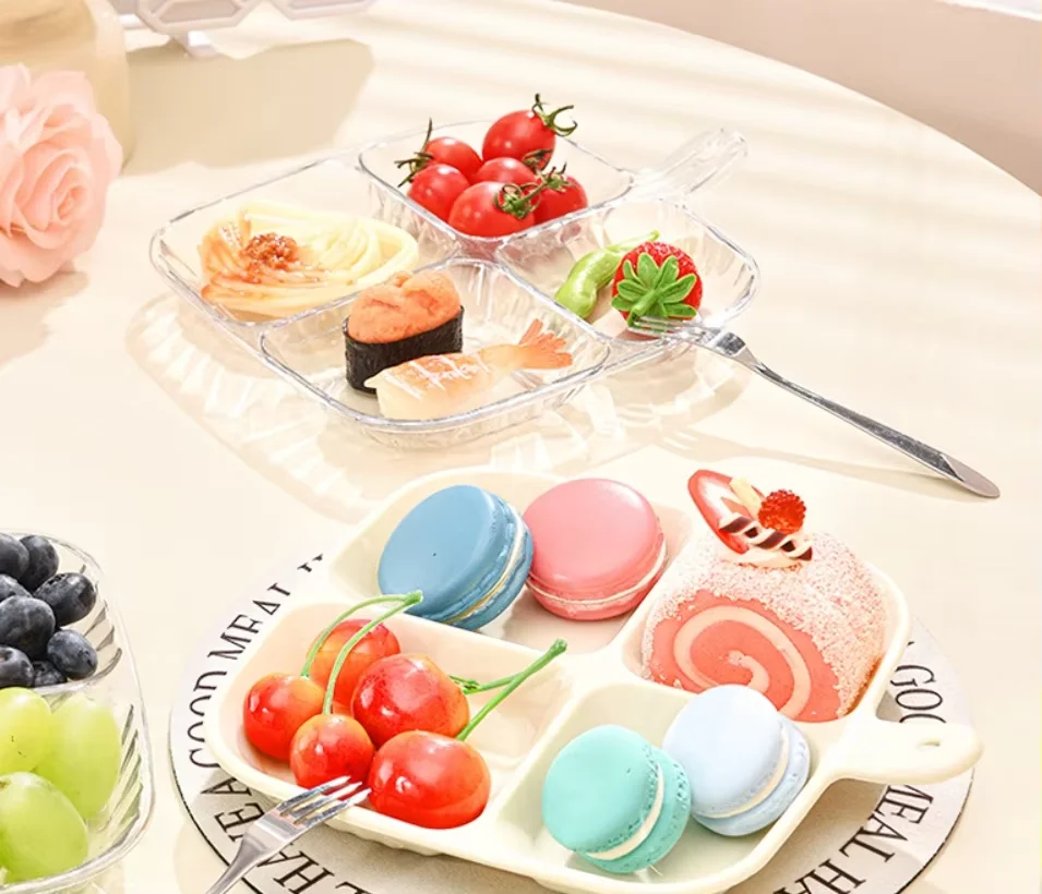 Portioned Dining Plate with Handle: Healthy Snack & Fruit Dish for Weight Loss, Fat Reduction, Ideal Kitchen & Household Sidewar