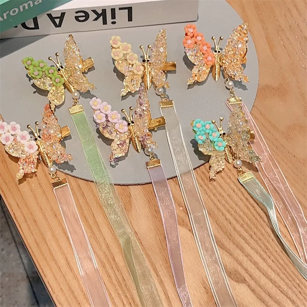 

Sweet Long Streamer Alloy Hanfu Ornament Butterfly Imitation Pearl Kids Barrettes Girl Hairpin Chinese Style Hair Clip Headwear