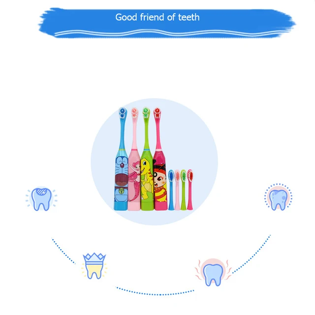 Children Electric Toothbrush with Replaceable Head Cartoon Patterns IPX7 Waterproof 23000 Times Automatic Mute Sonic Toothbrush 4