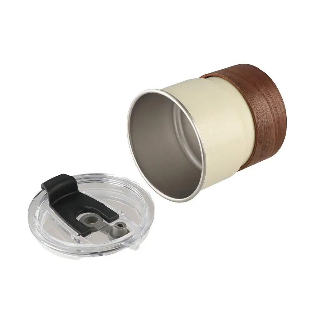 맥주잔 300ml 커피 캠핑 머그컵 304 스테인리스 스틸 뚜껑 포함 커피컵 화상방지 나무뚜껑 물컵 피크닉용