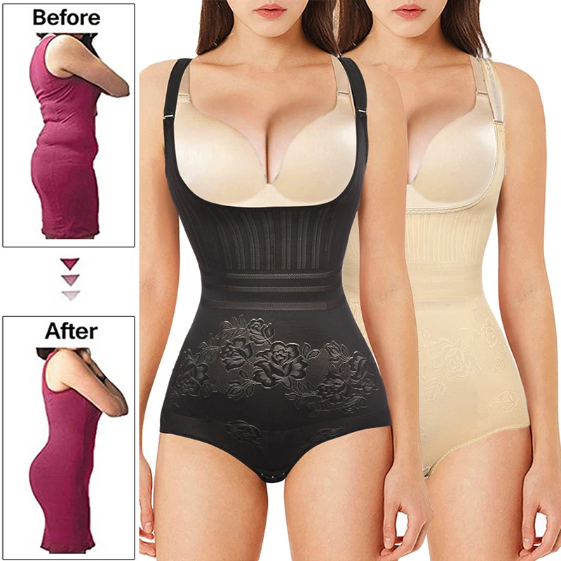 Womens Full Body Shaper Seamless Open Bust Waist Cinchers Body Shaper Firm Tummy Control Shapewear Bodysuit Slimming Underwear
