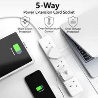 1 ชิ้น UK Compact 5 Socket Power Strip พร้อมการออกแบบติดผนัง, ความต้านทานต่ออุณหภูมิสูงเปลวไฟและไฟแสดงสถานะ 3