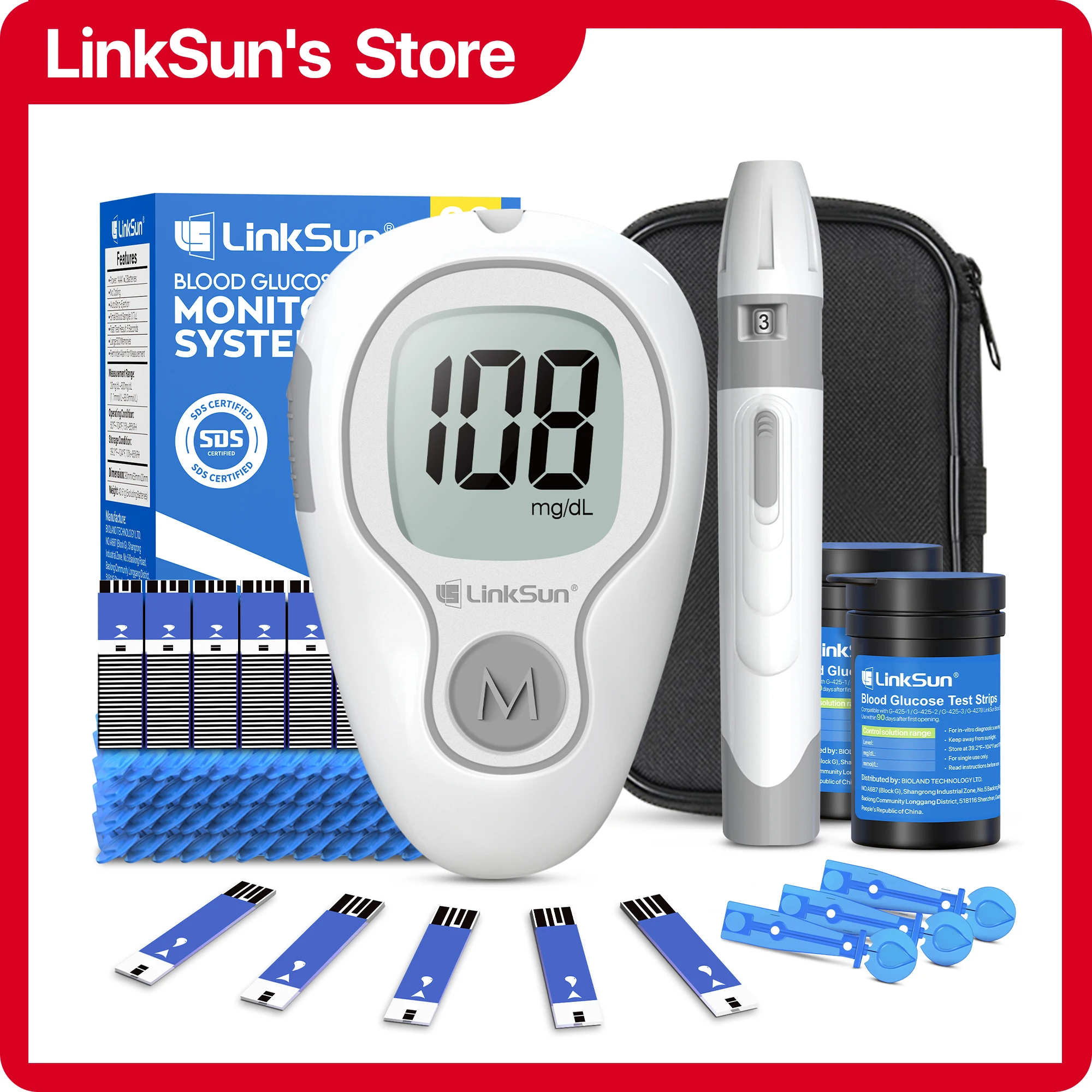 糖尿病学 LinkSun G-425-3 血糖計 10/50/100 個テストストリップ糖尿病