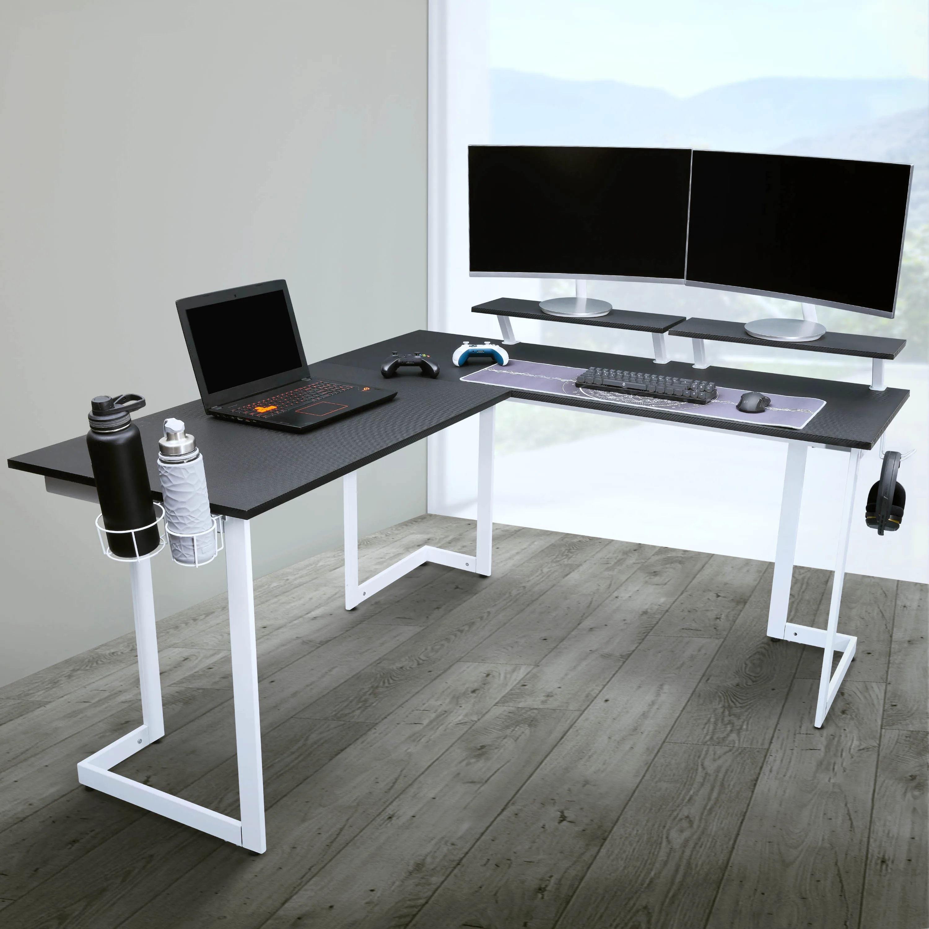 Sport Warrior L-Shaped Gaming Desk Senior Computer Office Study Table White/Black[US-W]