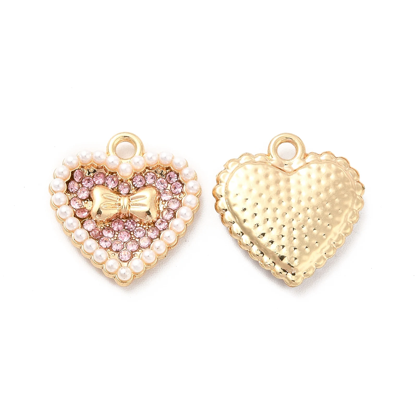100 Pcs Heart with Bowknot Alloy Rhinestone Pendants with Abs Plastic Imitation Pearl Bead for Women Necklace Jewelry Making