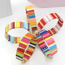 

Bohemian Fashion Enamel Ladies Bracelet Rectangular Rectangle Rainbow Lucky Bracelet Beaded Multilayer Stackable Couple Bracelet